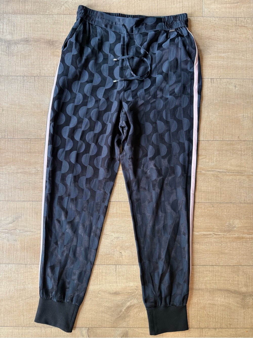 St. John Sport Geometric Track Pants Joggers Black Pink Trim Small